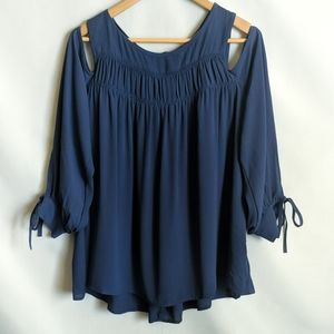 Loft blue soft romantic cold shoulder blouse